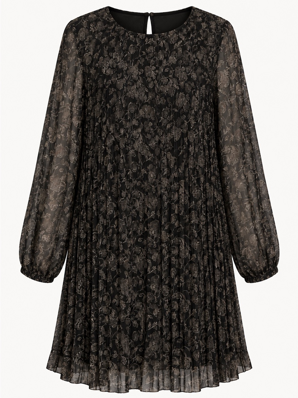 RetroD Black Floral Long-Sleeve Mini Dress - XS